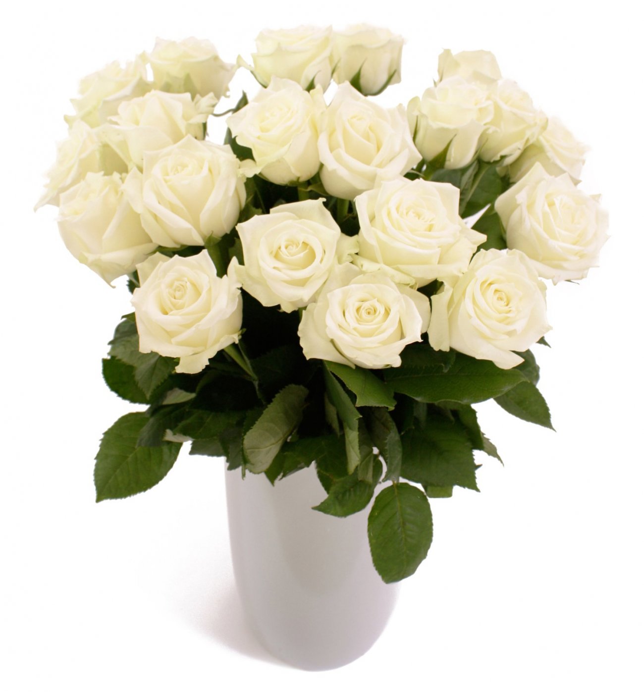 25 trandafiri albi in vaza superba