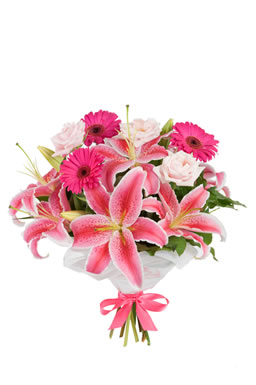 buchet cu flori roz