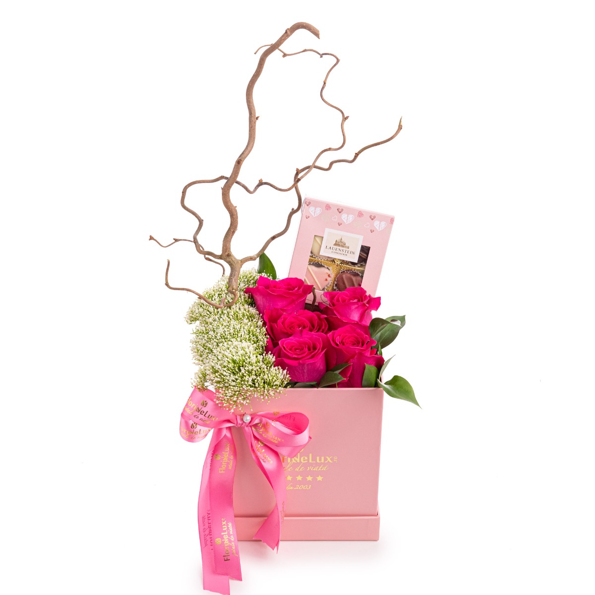 Cutie Dream Girl cu trandafiri roz si praline premium