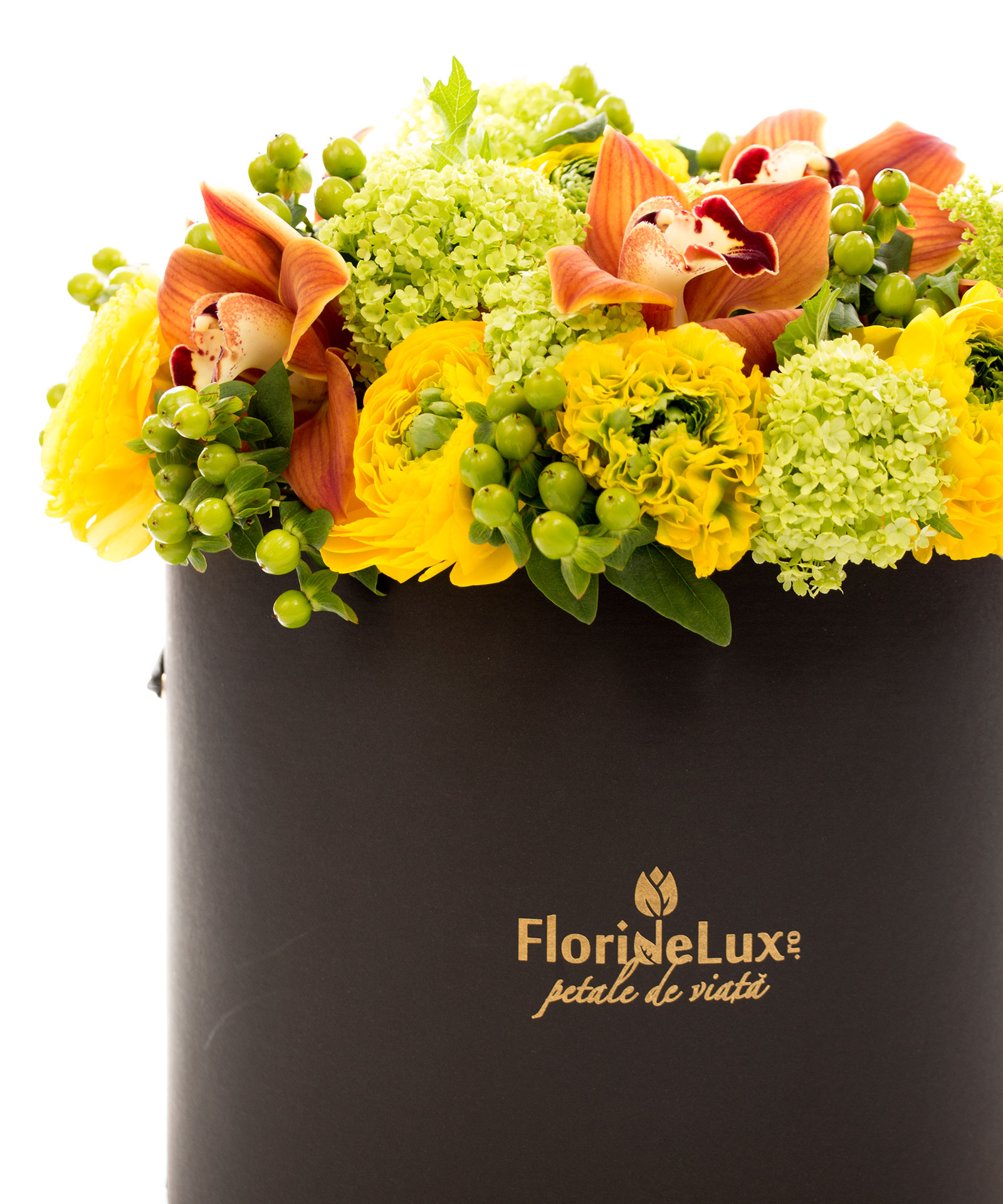 Cutie cu flori solare si sampanie Bollinger Rose