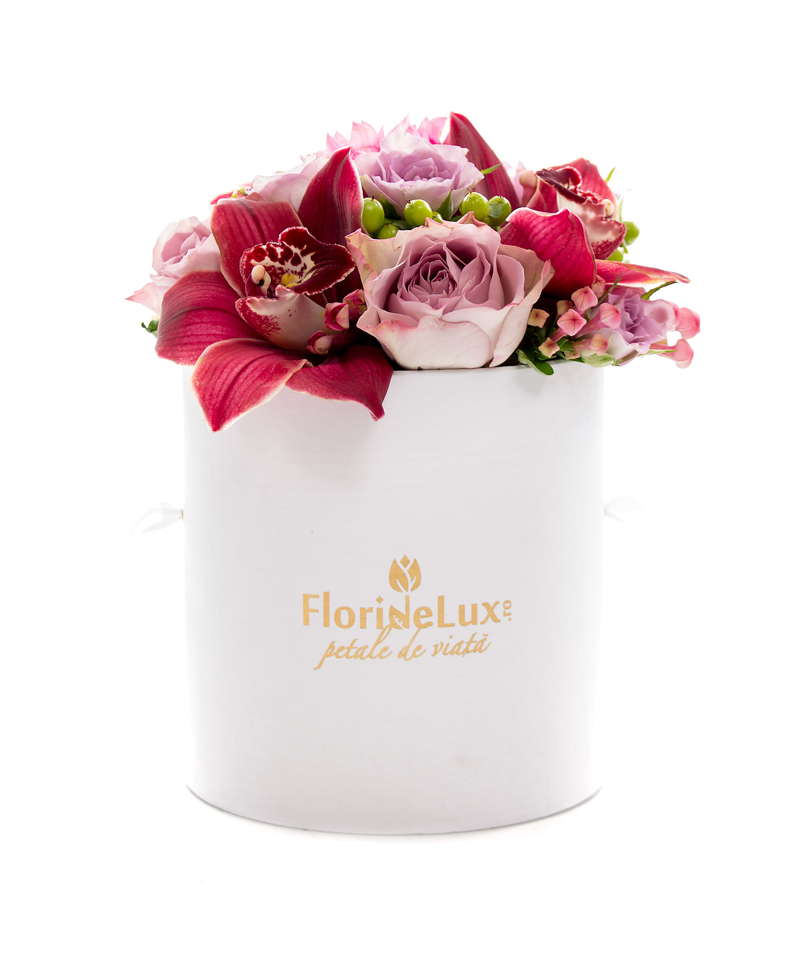 Cutie de lux trandafiri, orhidee si Bollinger