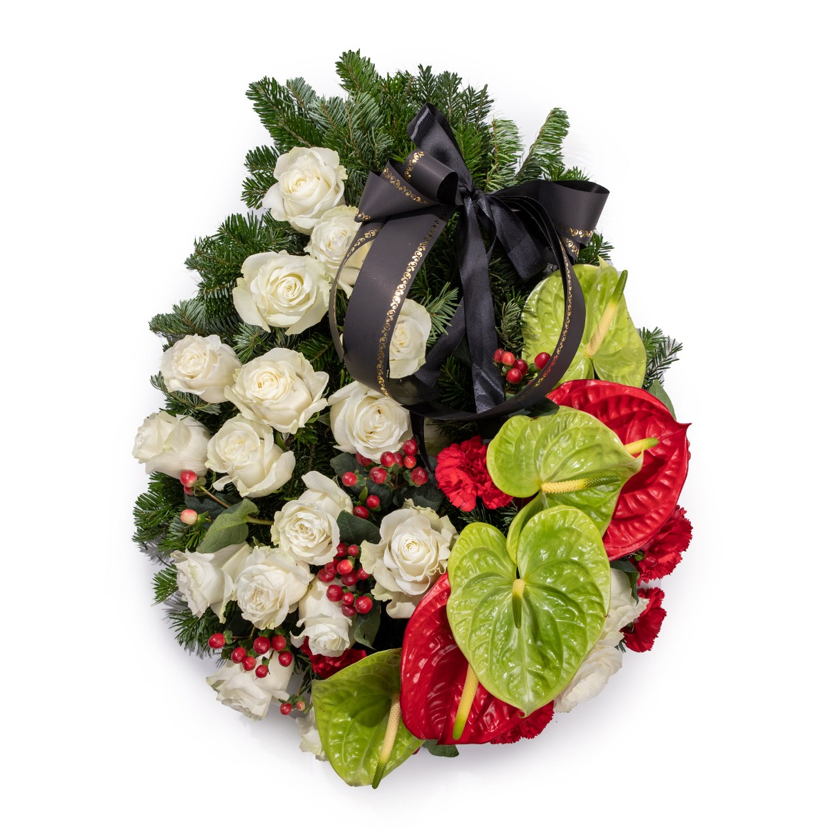 Jerba Funerara de lux cu trandafiri albi si anthurium