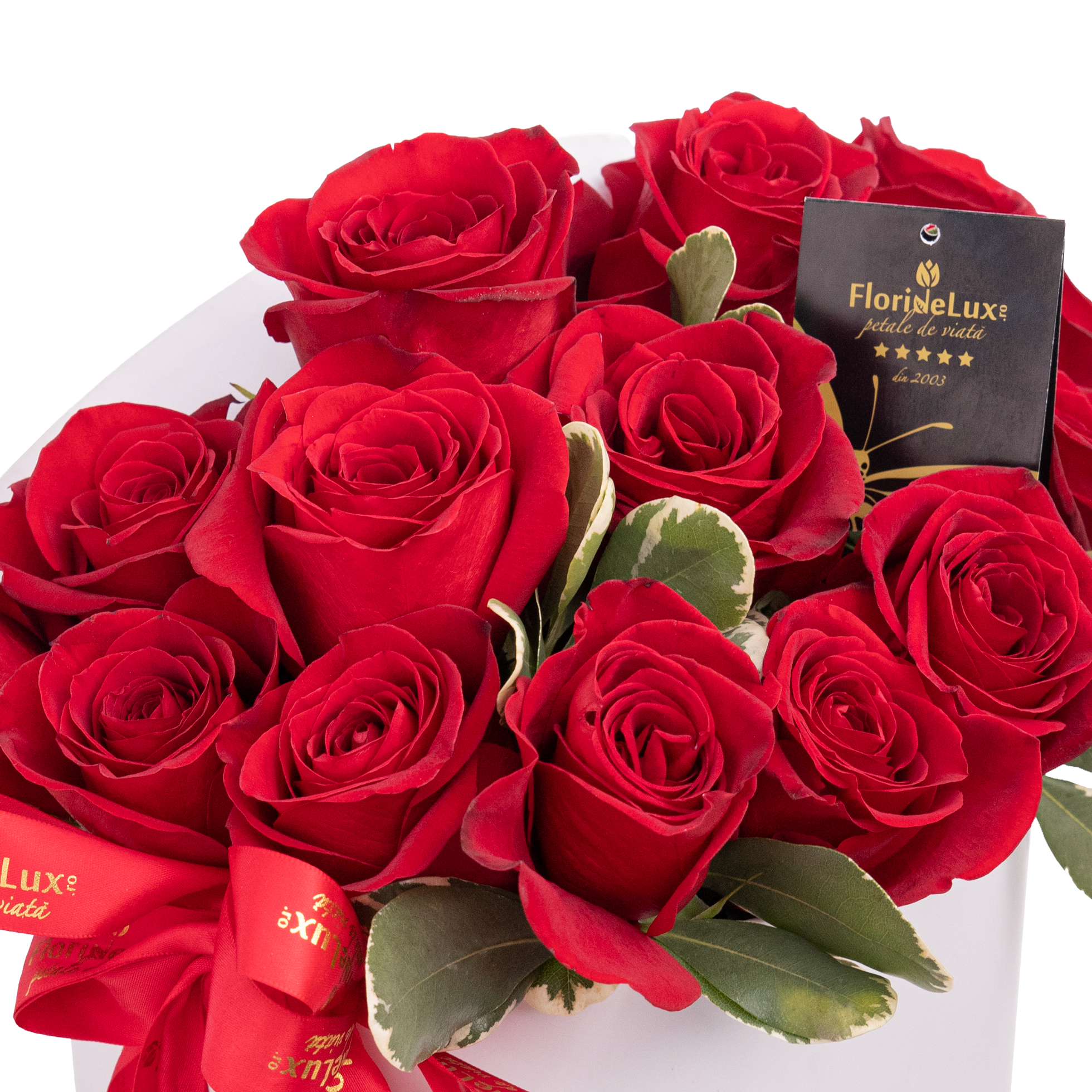23 trandafiri rosii in cutie eleganta