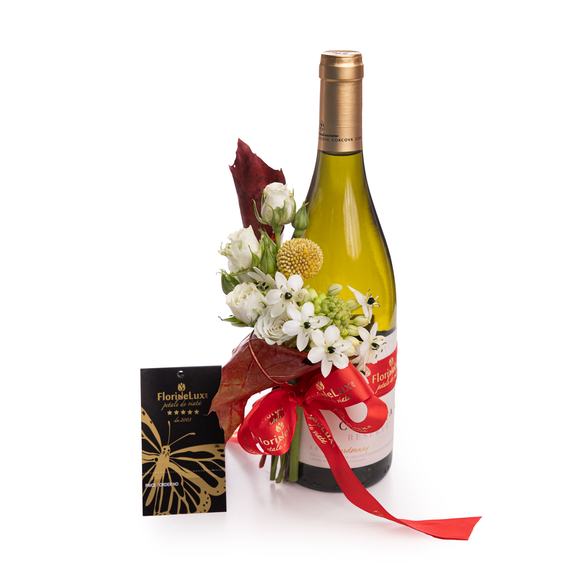 Vin Chardonnay Corcova decorat cu flori albe