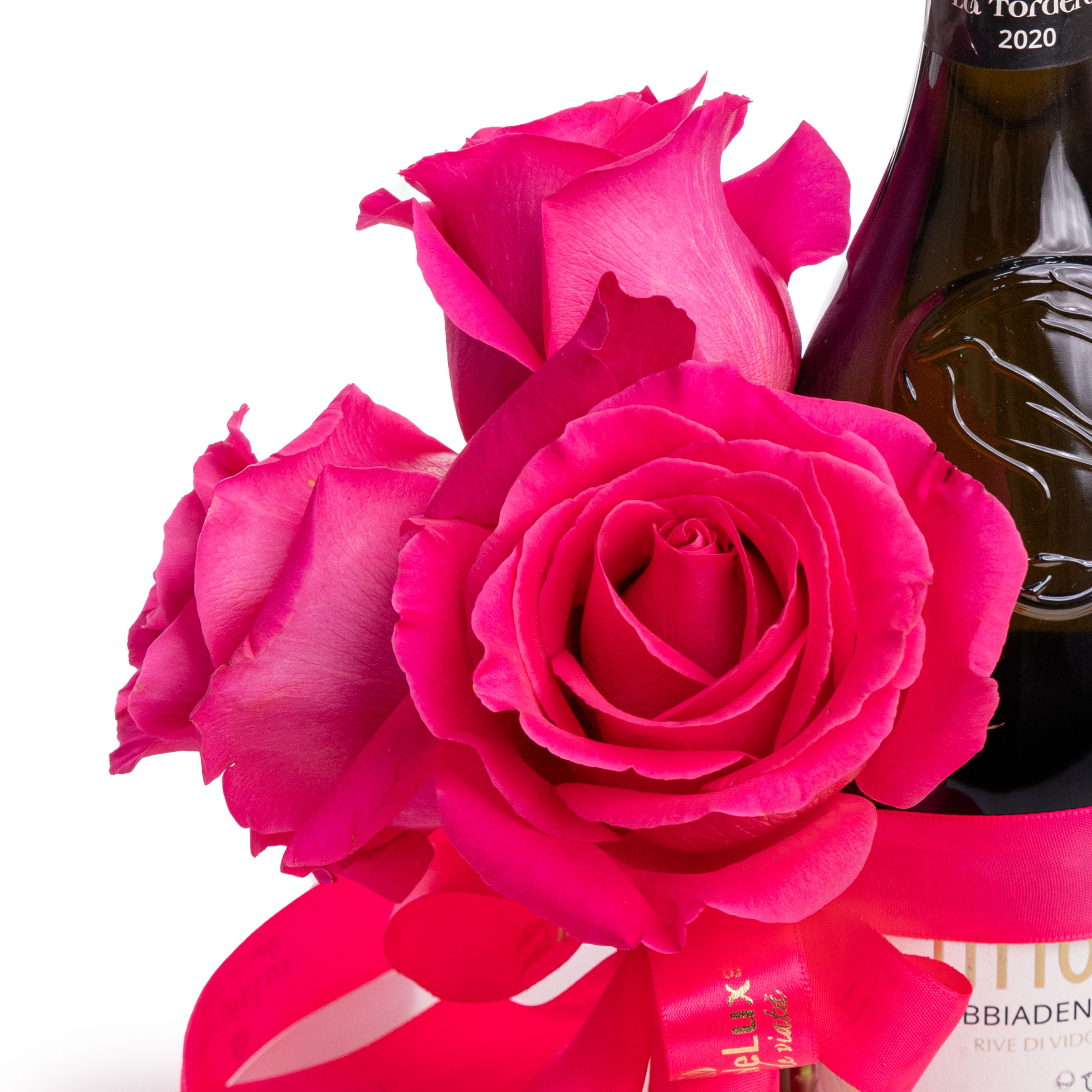 Aranjament trandafiri roz si Prosecco AMI premium