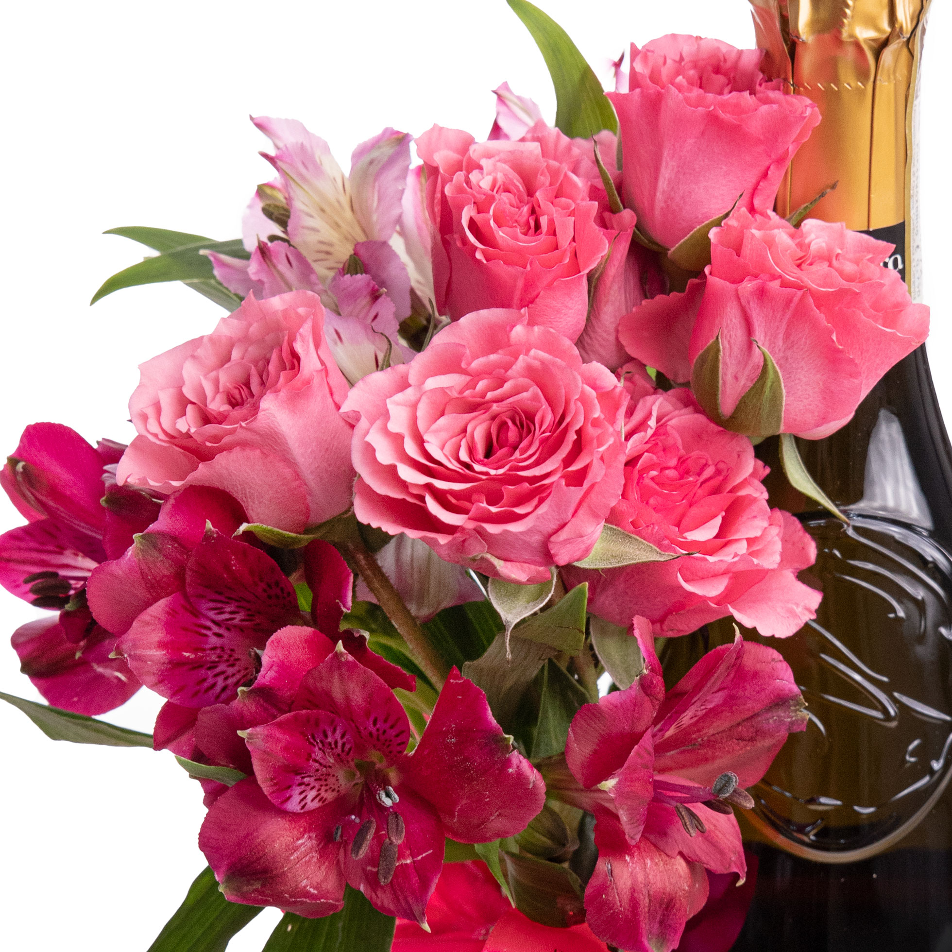 Aranjament trandafiri, orhidee si Prosecco AMI premium
