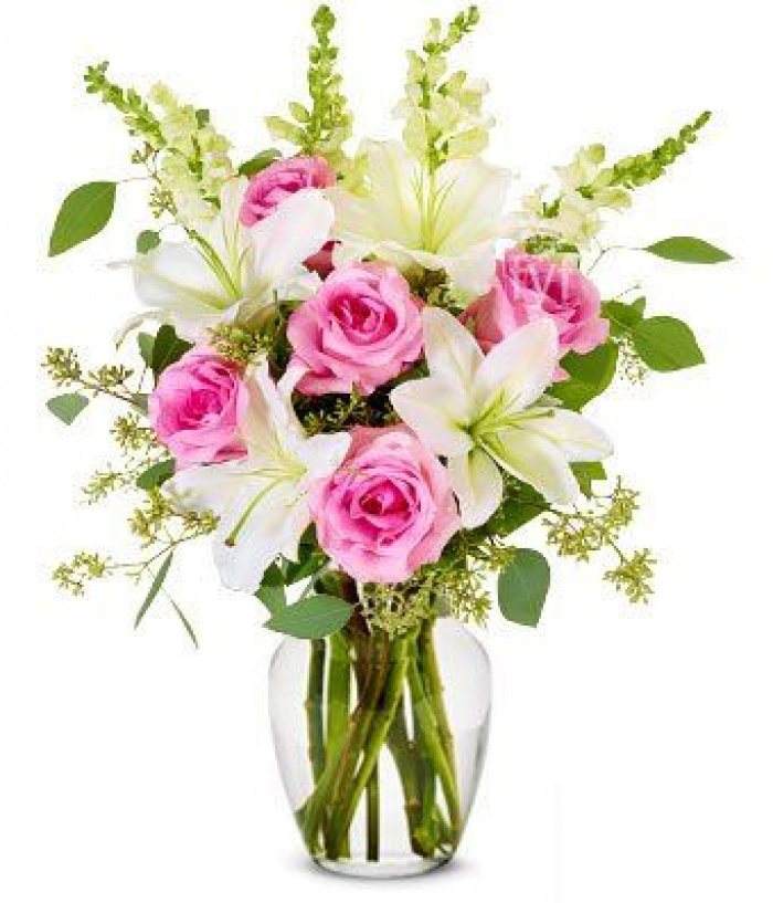 Buchet crini si trandafiri de culoare roz