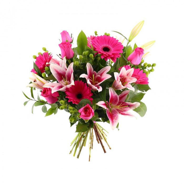 Buchet trandafiri si crini roz