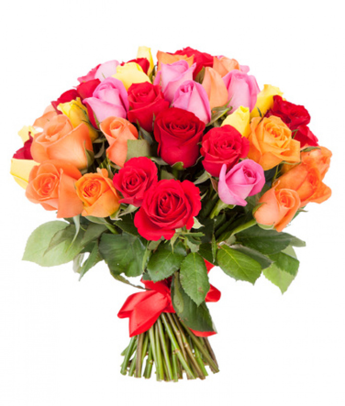 Buchet 35 trandafiri multicolori