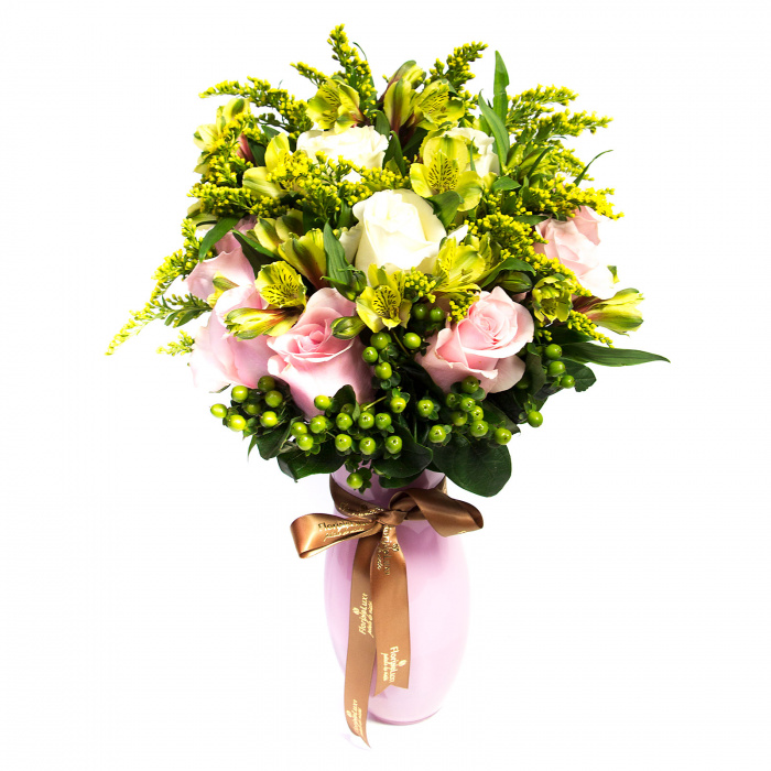 Aranjament de trandafiri si alstroemeria – imaginea 2