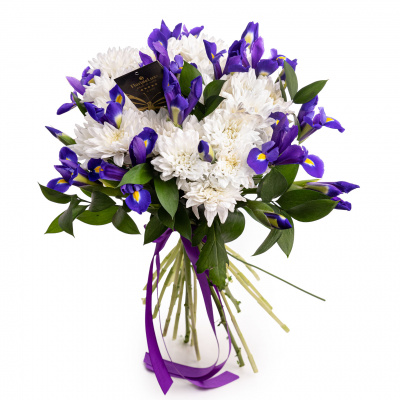 Buchet crizanteme si irisi