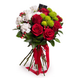 Buchet din trandafiri, hypericum, santini si garoafe – Premium