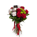 Buchet din trandafiri, hypericum, santini si garoafe – Floridelux