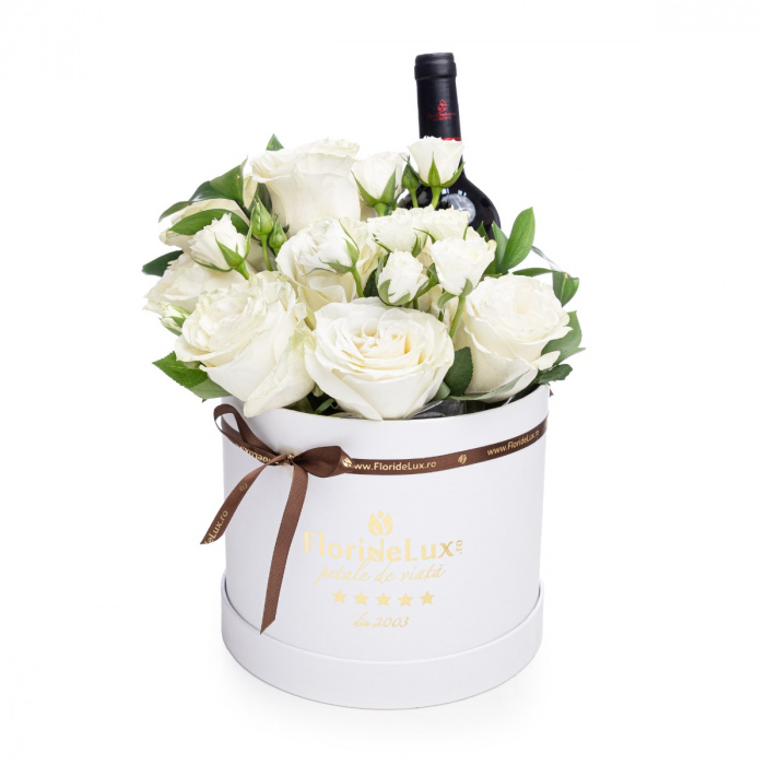 Cadou elegant flori si vin – imaginea 1