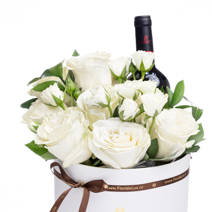 Cadou elegant flori si vin – imaginea 2