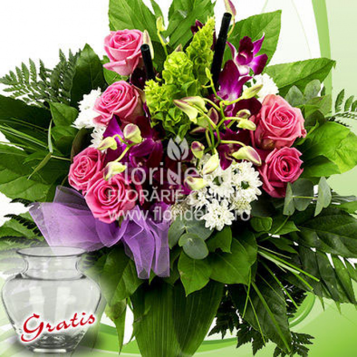 Buchet dendrobium si trandafiri super special – imaginea 1