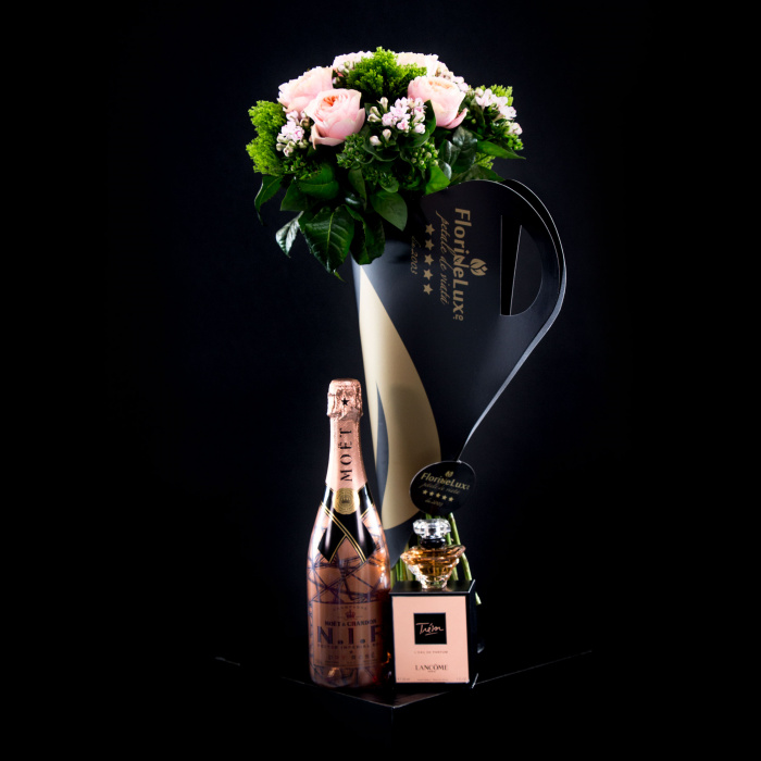 Flori de lux Masterpiece, sampanie si parfum Tresor – imaginea 1