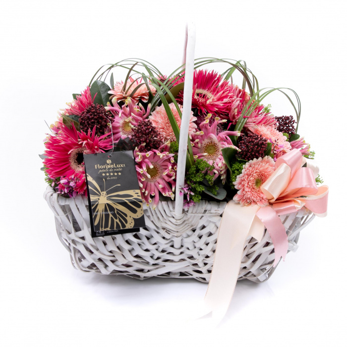 Cos gerbera roz si beargrass – imaginea 2