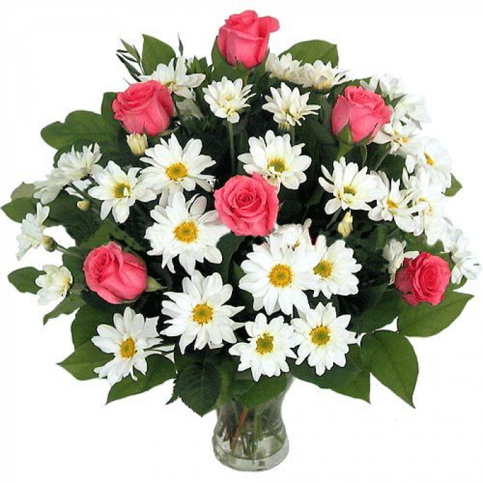 Buchet din crizanteme si trandafiri – imaginea 1