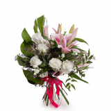 Buchet trandafiri albi si crini speciali – Standard
