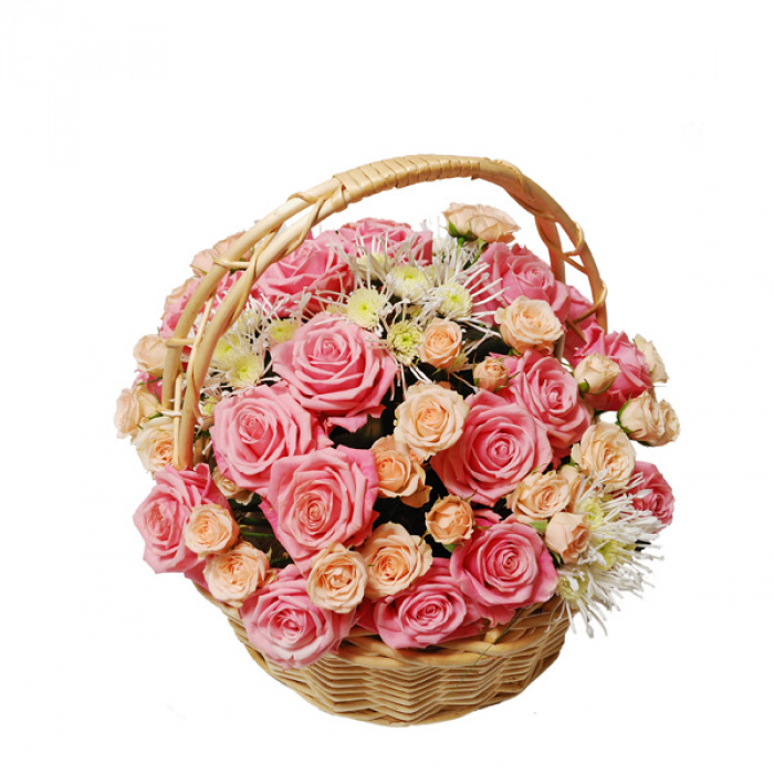 Cos cu flori: trandafir, minirosa, crizanteme – imaginea 1