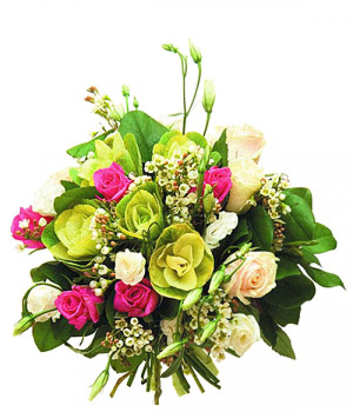 Buchet brassica, trandafiri, lisianthus – imaginea 1