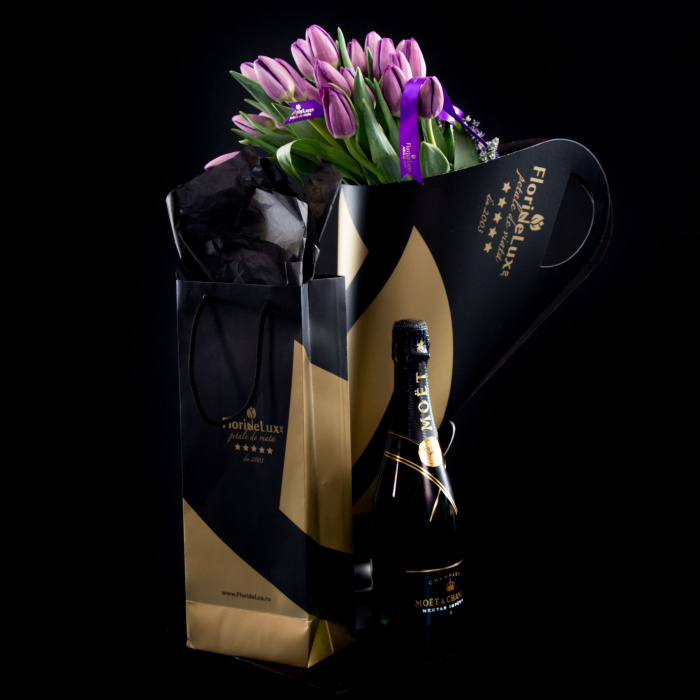 Lalele mov luxuriante si sampanie Moet Chandon Noir – imaginea 1