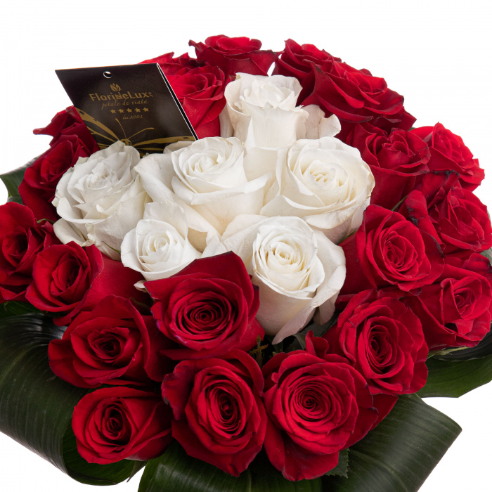 Buchet trandafiri rosii si albi – imaginea 2