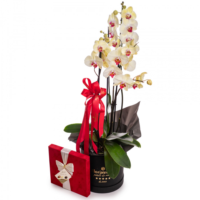 Cadou elegant, cu flori si ciocolata – imaginea 1