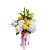 Buchet trandafiri galbeni si crini "Raze de soare" – Standard