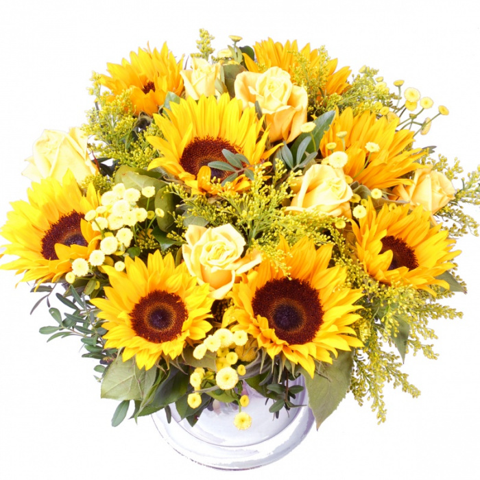 Buchet flori trandafiri si floarea soarelui – imaginea 1