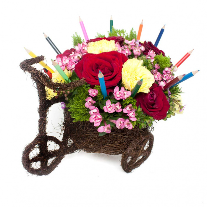 Bicicleta cu flori decor creioane