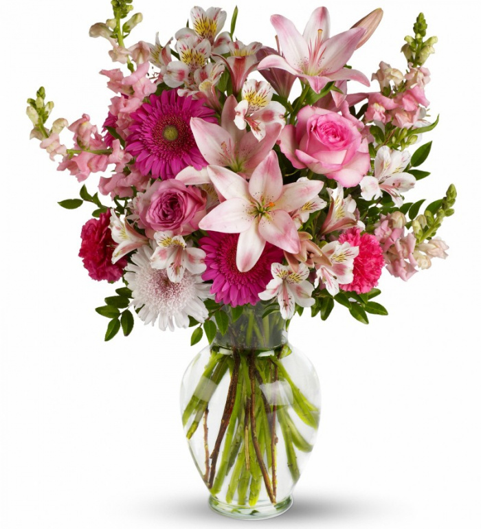 Trandafiri roz, gerbera si alstroemeria – imaginea 1
