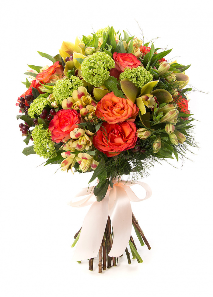 Buchet orhidee, alstroemeria si trandafiri – imaginea 1