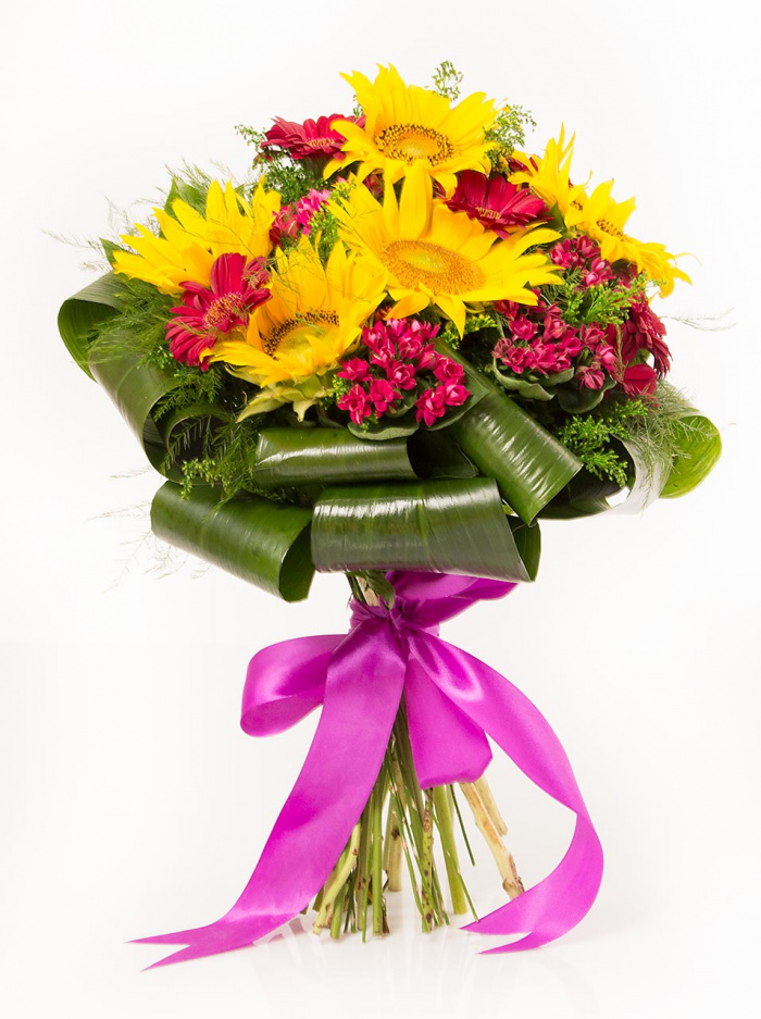 Buchet floarea-soarelui, bouvardia si gerbera – imaginea 1