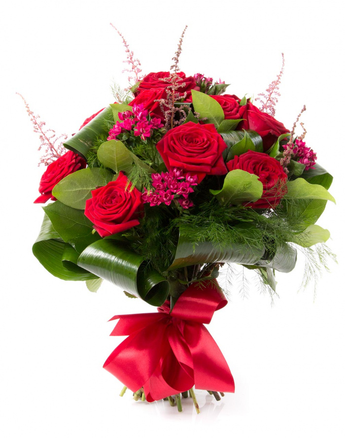Buchet trandafiri rosii si bouvardia – imaginea 1