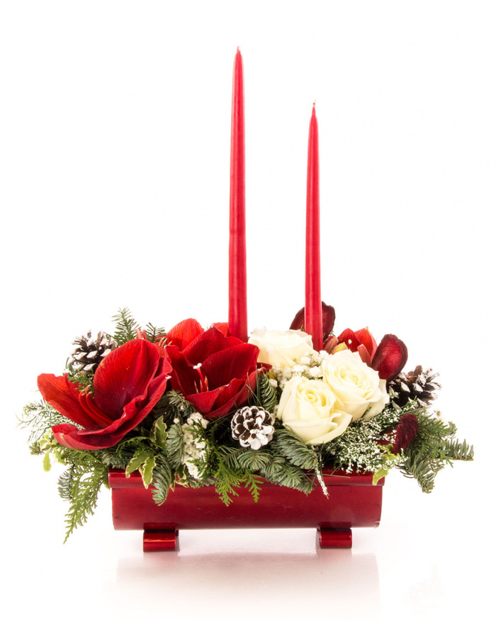 Aranjament Craciun amaryllis si trandafiri