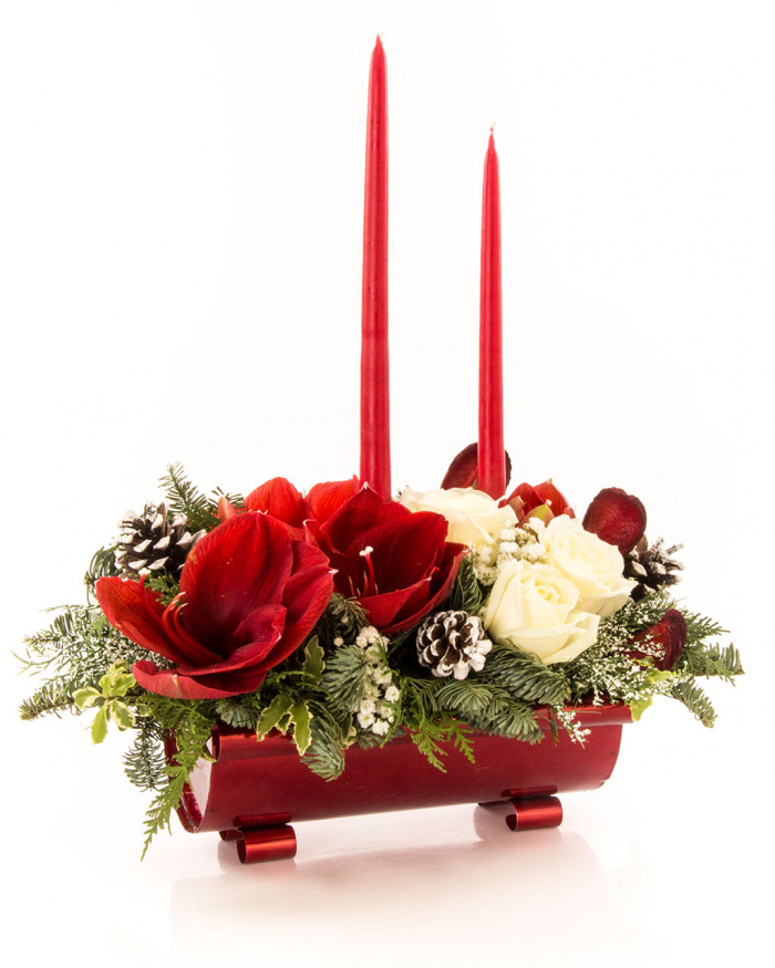 Aranjament Craciun amaryllis si trandafiri