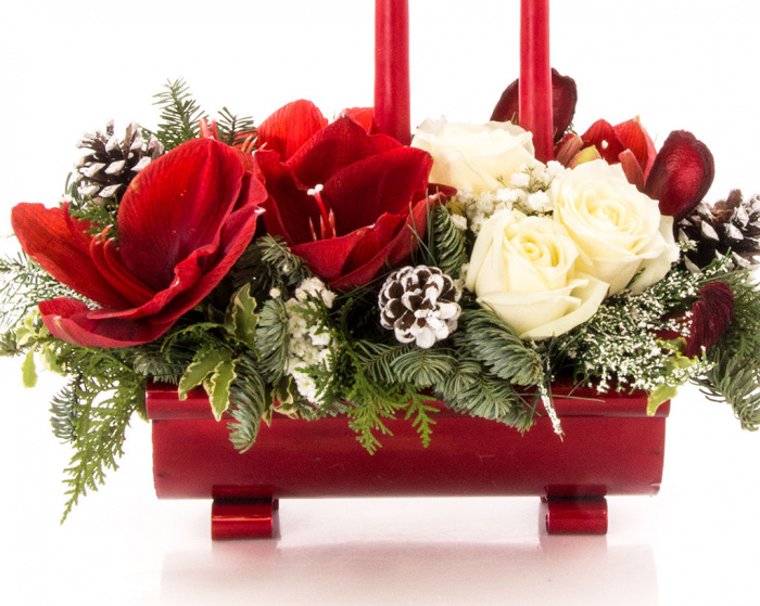 Aranjament Craciun amaryllis si trandafiri