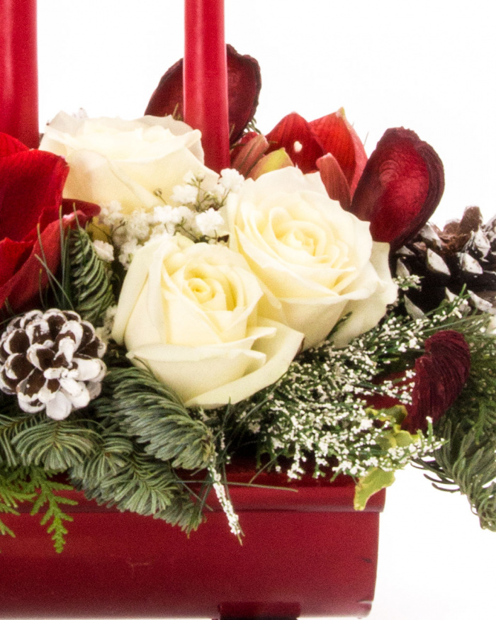 Aranjament Craciun amaryllis si trandafiri
