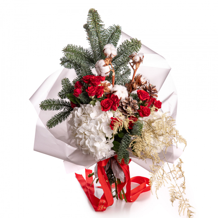 Buchet de iarna cu flori de bumbac – imaginea 1