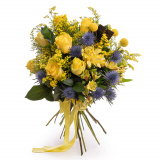 Buchet trandafiri galbeni si solidago – Premium