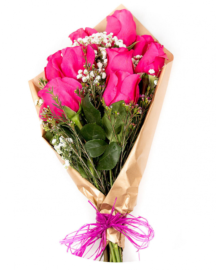Buchet trandafiri cyclam si gypsophila