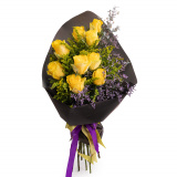 Buchet trandafiri galbeni si limonium – Premium