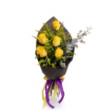 Buchet trandafiri galbeni si limonium – Standard