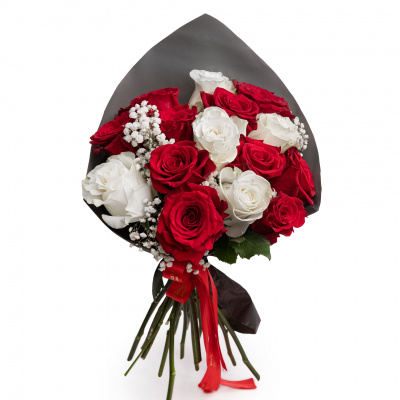Buchet trandafiri rosii, albi
