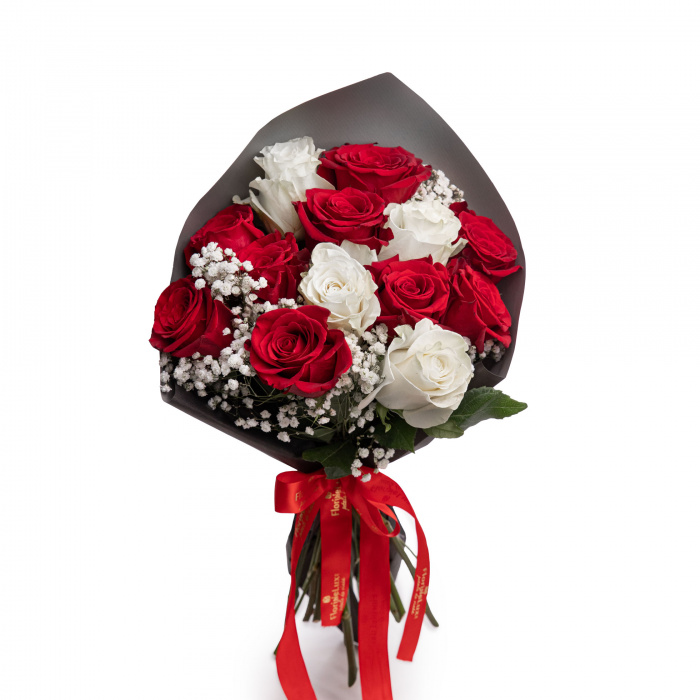Buchet trandafiri rosii, albi