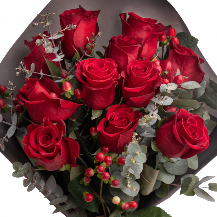 Buchet trandafiri rosii, hypericum – imaginea 2