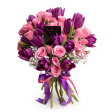 Buchet de primavara cu lalele si minirosa – Premium