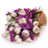 Buchet lalele albe si lemonium – Premium